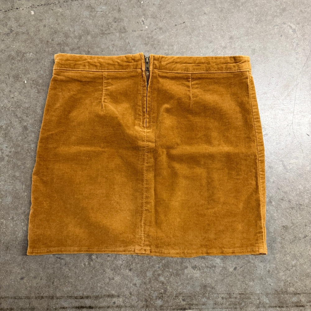 Brandy Melville Corduroy Mini Skirt Brown Tan Notched Hem Size Small S Zip Back
